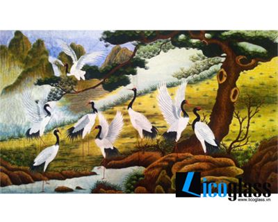 Tranh kính nghệ thuật chim hạc