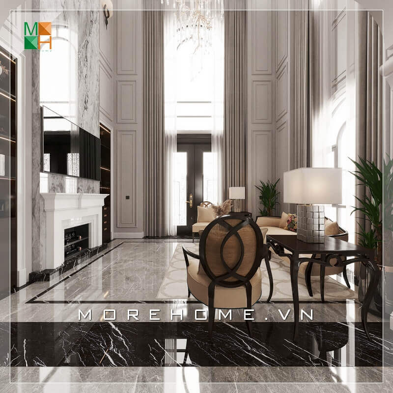 Mẫu bộ bàn gỗ tự nhiên cao cấp, ghế sofa bọc da cao cấp chân ghế gỗ tự nhiên sang trọng rất phù hợp với không gian phòng khách tân cổ điển. Chia sẻ các mẫu thiết kế phòng khách tân cổ điển tiện nghi