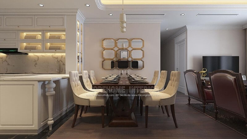 Thiết kế nội thất phòng ăn tân cổ điển sang trọng, đồ nội thất đẹp mắt Nội thất chung cư tân cổ điển đẹp