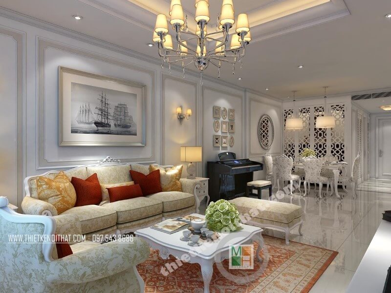 Mẫu thiết kế nội thất chung cư Thăng Long Number One sang trọng đầy ấn tượng Nội thất chung cư tân cổ điển đẹp