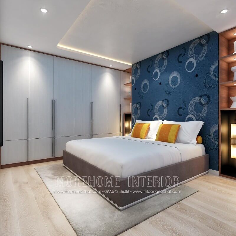 Mẫu giường ngủ bọc vải hiện đại kết hợp màu sắc trang nhã mang đến cho gia chủ sự thoải mái và dễ chịu nhất trong mỗi giấc ngủ